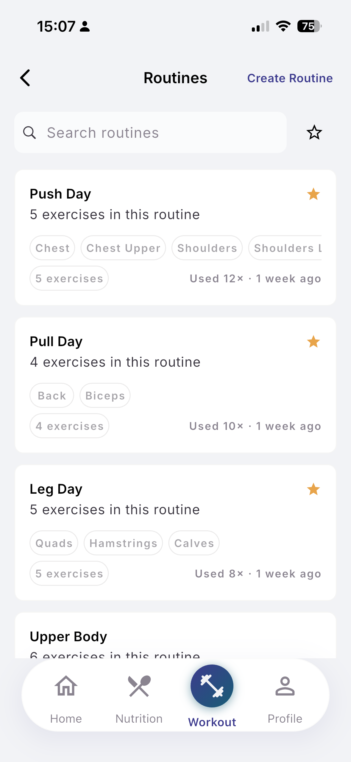Routine with exercises that can be reordered
