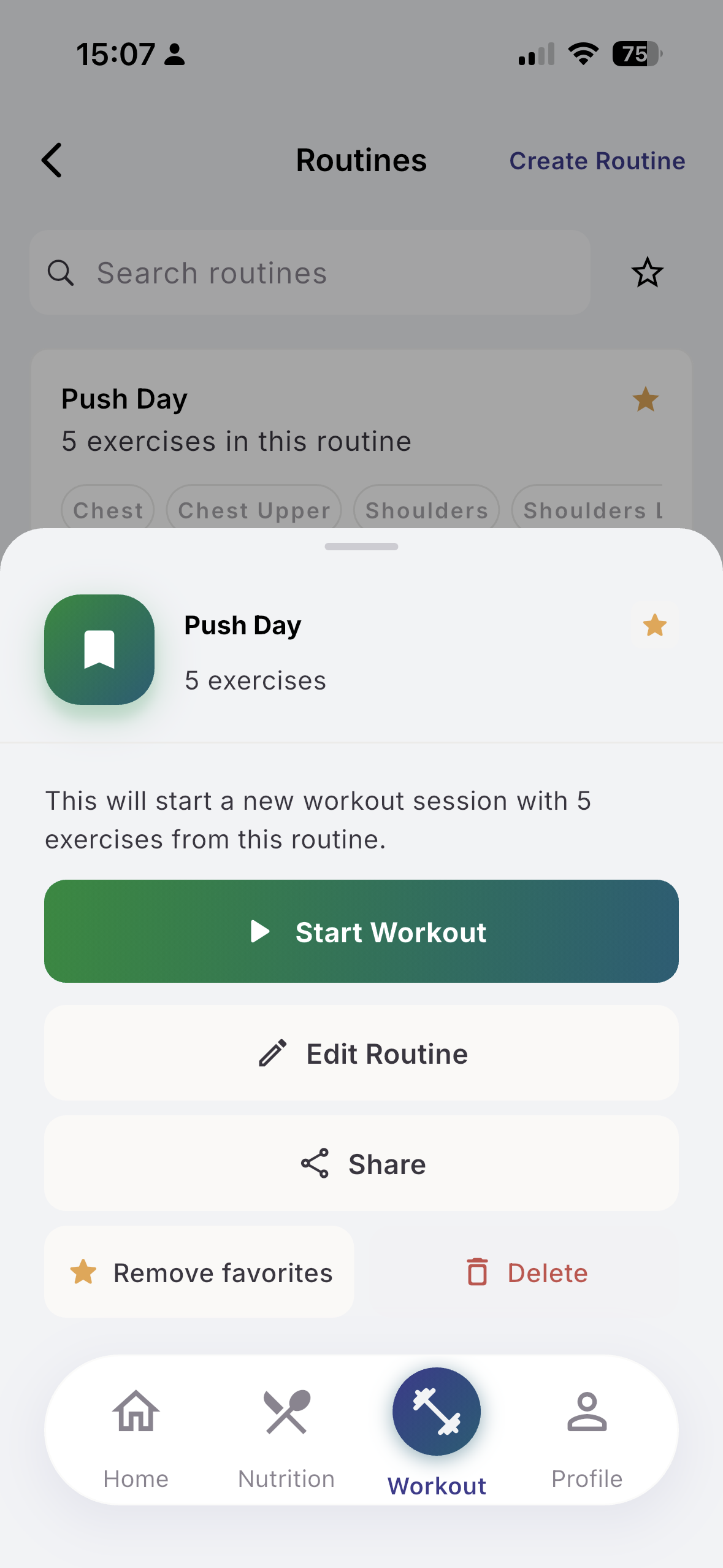 Starred go-to workouts